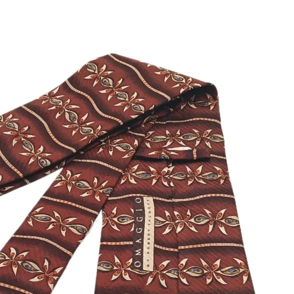Omaggio By Robert Talbott Silk Tie Mens 59.5” Brown Blue Floral Boho Luxury Wide
